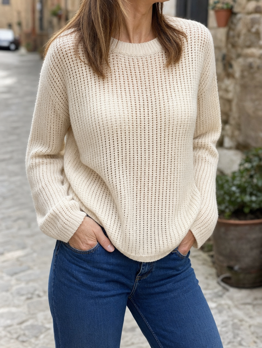 Eleganter Damen Calder Pullover in lockerem Schnitt, perfekt für Herbst und Winter. Ein bequemes Lagenlook-Basic.