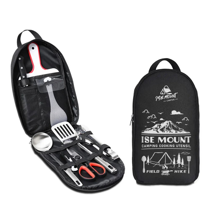Hochwertiges 9-teiliges Edelstahl Camping Kochset. Robust & langlebig für Kochen Outdoor.