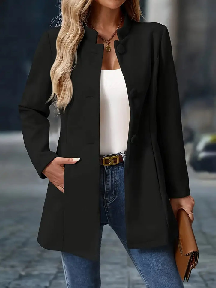 Eleganter Damenblazer, tailliert, kragenlos, ideal für Business, Meetings & Konferenzen.