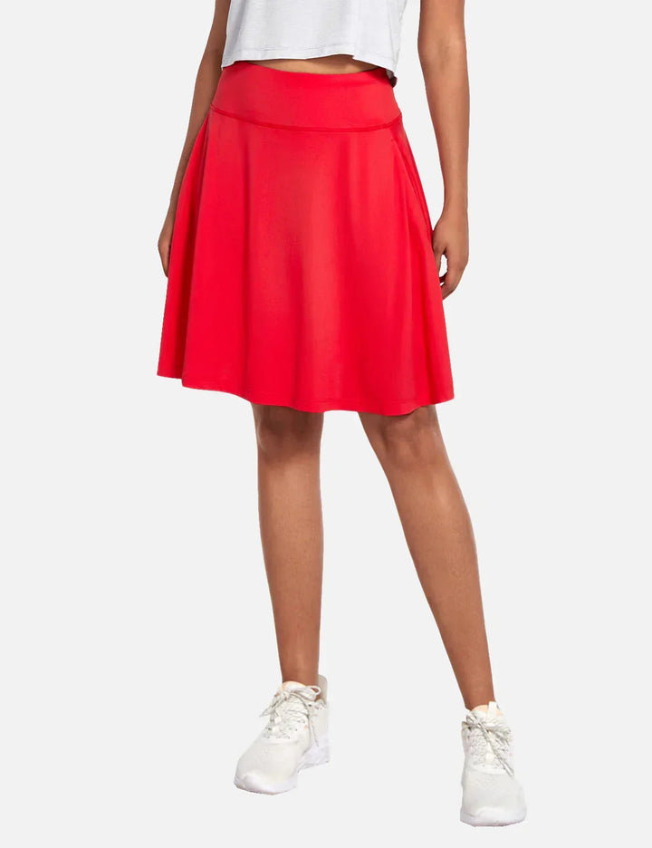 Damen Wanderrock, kurzer Schnitt, hoher Bund, UPF50+ Schutz und integrierte Shorts für Komfort.