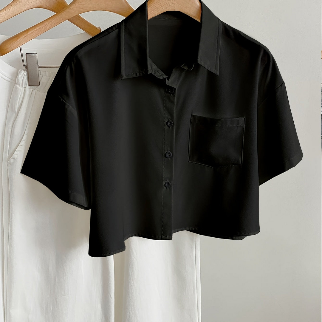 Damen Kurzarm Cropped Bluse, modern & casual, vielseitig für verschiedene Outfits.