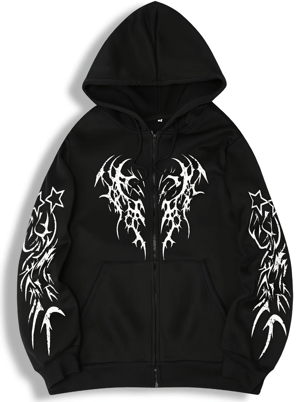 Stylischer Herren Kapuzenpullover mit Reißverschluss, Tribal-Flügel-Design, ideal für Streetwear.