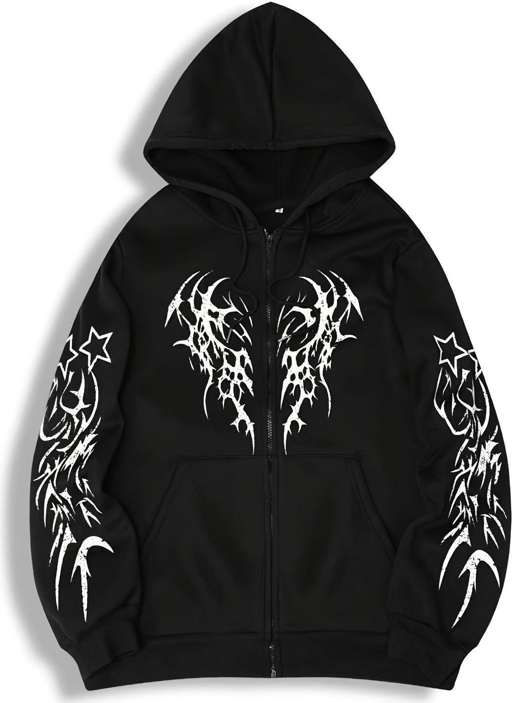 Stylischer Herren Kapuzenpullover mit Reißverschluss, Tribal-Flügel-Design, ideal für Streetwear.