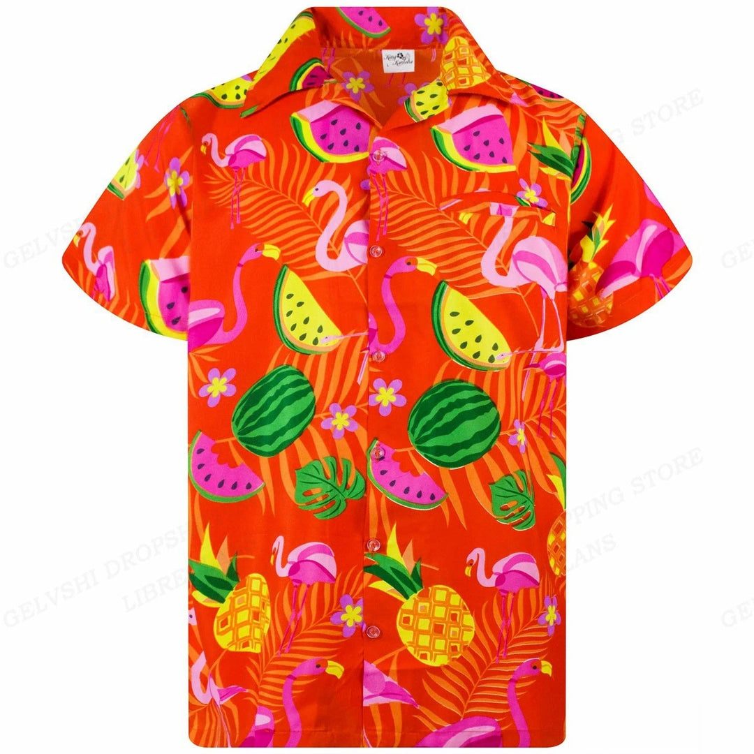 Trendiges Flamingo Sommer Hemd für Herren; kombiniert 3D Druck mit lässiger Strandmode.