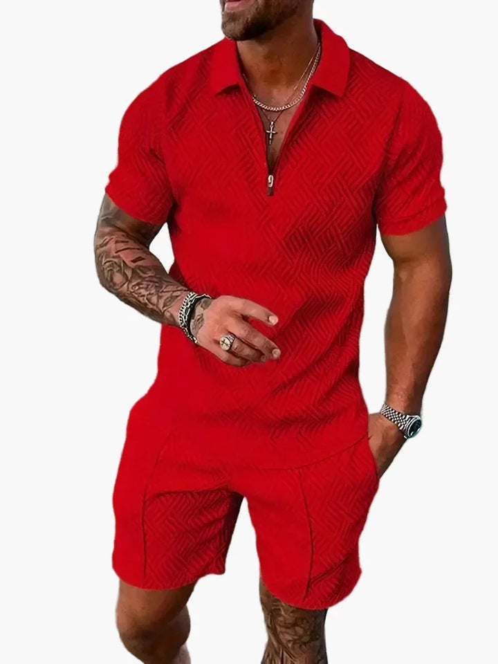 Eleganter Herren Zweiteiler (Poloshirt & Shorts) für Sommer, lässiges Freizeit-Outfit, ideal für Urlaubslooks.