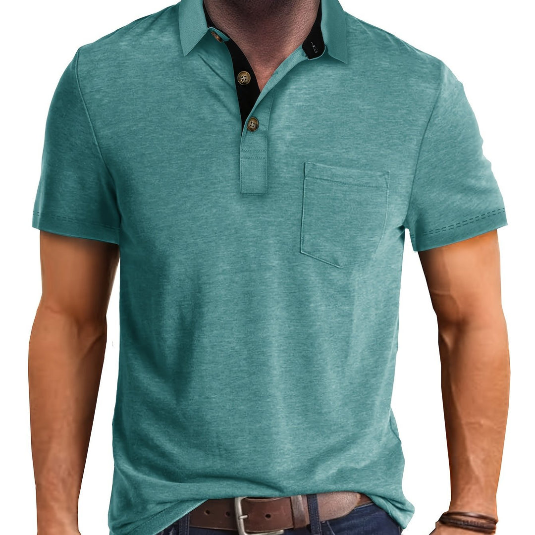 Komfortables Herren Poloshirt. Kurzarm, mit Brusttasche und Kontrastkragen. Für einen modernen, lässigen Look.