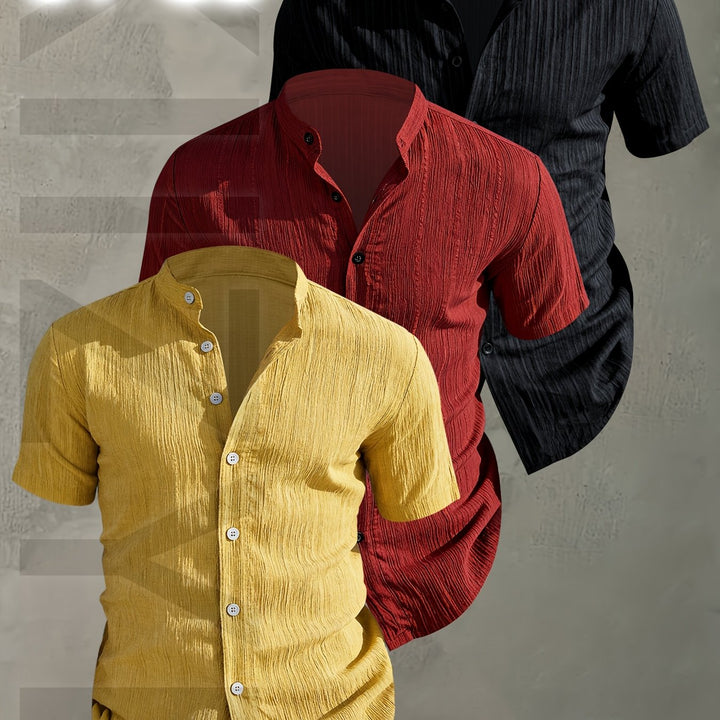 Herren Freizeithemden, 3er-Pack Stehkragen, Kurzarm, ideal für einen smarten Look.