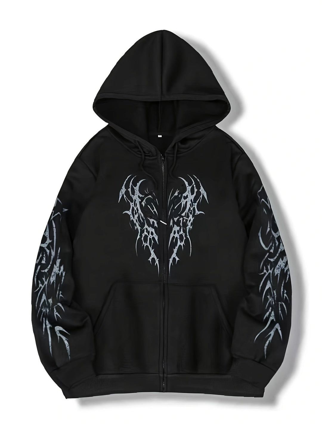 Modischer Herren Reißverschluss-Hoodie mit markantem Tribal-Flügel-Design für einen coolen Streetstyle.