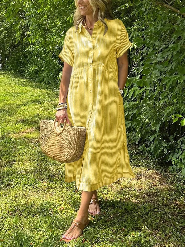Stilvolles Damen Maxikleid mit Blusenkragen, betont den klassischen und eleganten Look.
