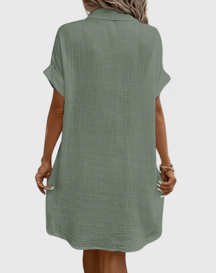 Seitenansicht: Damen Midikleid mit lockerer Passform, elegant und bequem. Perfektes TAGESKLEID & Freizeitkleid.