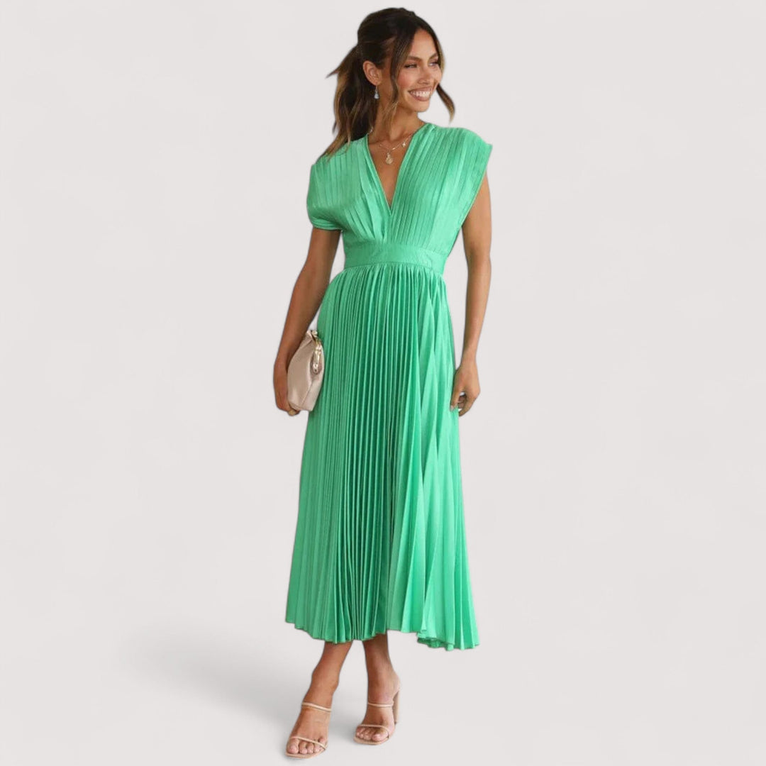 Damen Plisseekleid A-Linie, verstellbare Taille, elegant für Sommer und Festlichkeiten.