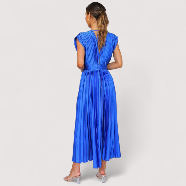 Elegantes A-Linien Plisseekleid, tailliert, ideal für Büro, Freizeit & Abendmode.