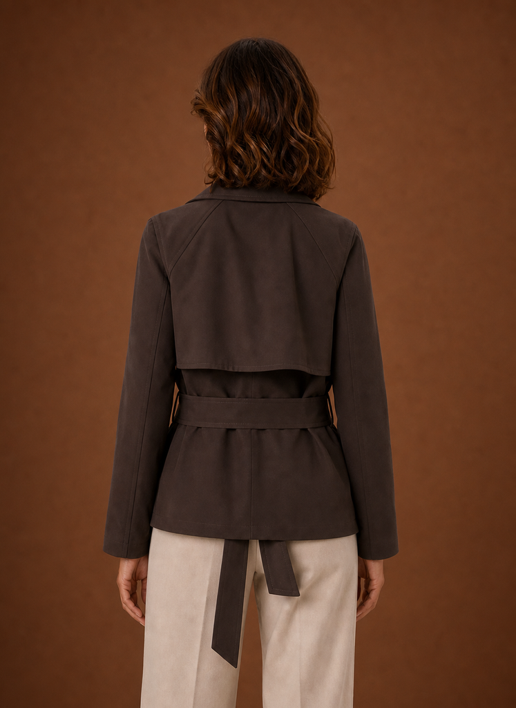 Eleganter Damen Trenchcoat in Beige mit Gürtel. Vielseitige Übergangsjacke für Business & Casual Looks.