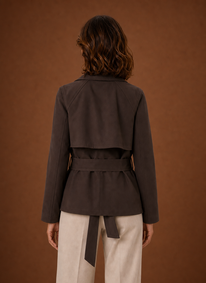 Eleganter Damen Trenchcoat in Beige mit Gürtel. Vielseitige Übergangsjacke für Business & Casual Looks.