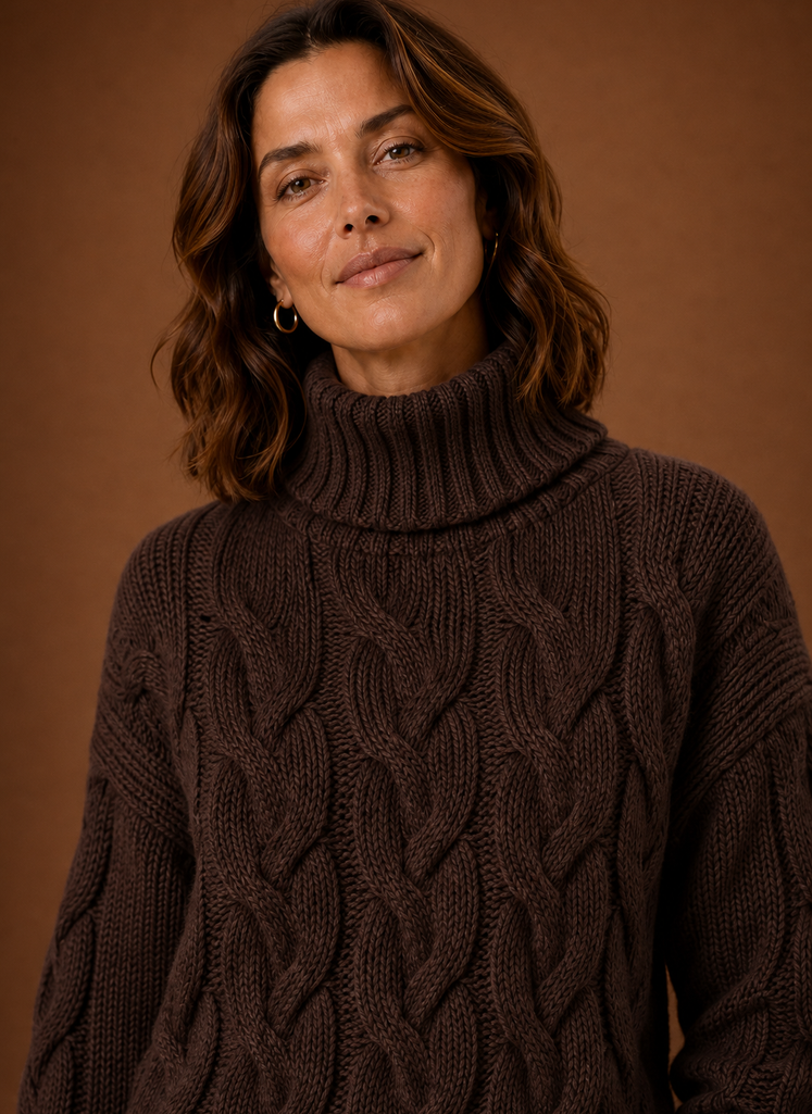 Damen Oberteil mit Zopfmuster, zeitloser Schnitt für jede Figur. Elegant & bequem durch den Winter.