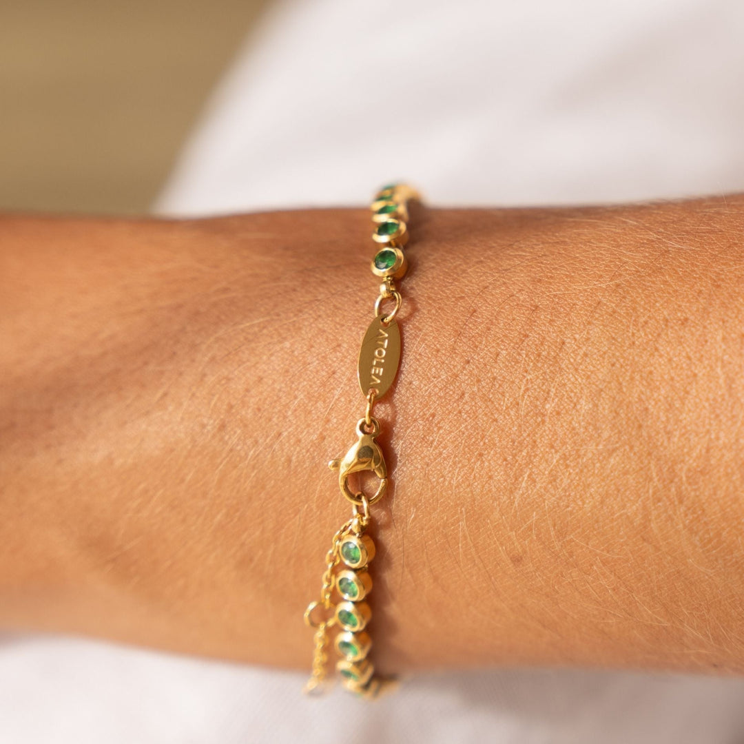 Modernes Damen Tennis Armband grün, Zirkonsteine, robuster Edelstahlschmuck.