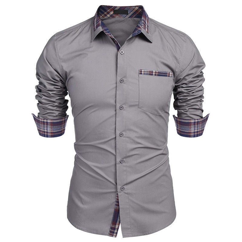 Herren Slim-Fit Langarmhemd mit modischem Karomuster und klassischem Reverskragen für stilvolle Outfits.