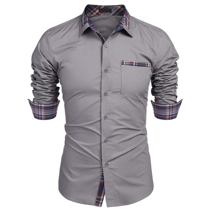 Herren Slim-Fit Langarmhemd mit modischem Karomuster und klassischem Reverskragen für stilvolle Outfits.