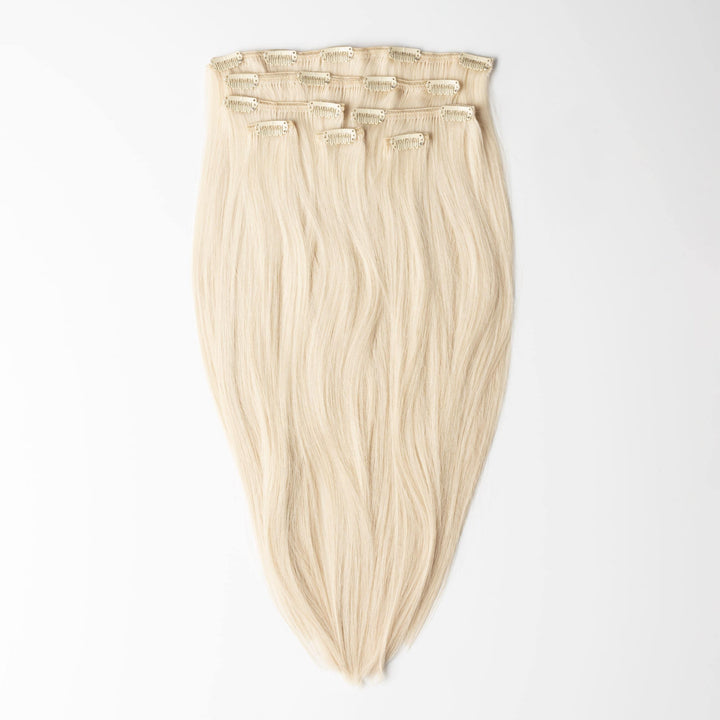 Damen Clip-in Echthaar-Haarverlängerungs-Set in hellem Aschblond 60B für natürliches Volumen & Länge.