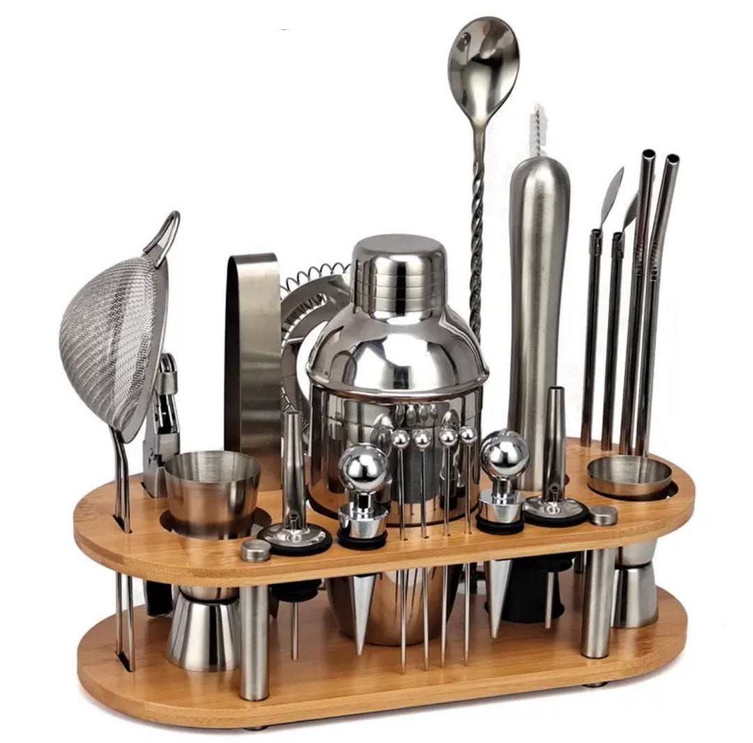 Professionelles 23-teiliges Edelstahl Bartender-Set für Cocktails, ideal für Hausbar-Enthusiasten.