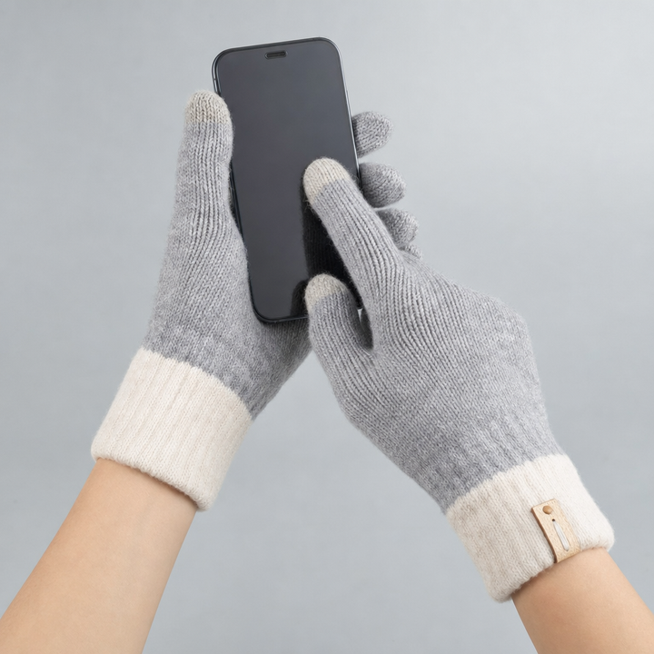 Praktische Touchscreen-Handschuhe für Damen, ideal für Handy-Nutzung im Winter. Einheitsgröße, weich & warm.
