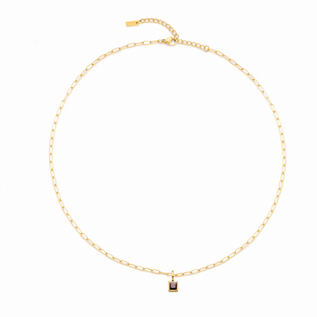 Goldene Paperclip-Halskette aus Edelstahl mit runden Geburtssteinen, perfekt für Damen-Schmuck.