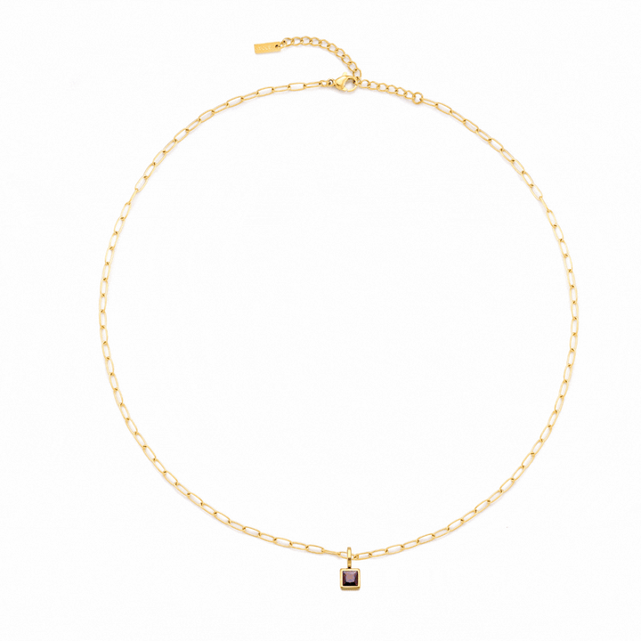 Goldene Paperclip-Halskette aus Edelstahl mit runden Geburtssteinen, perfekt für Damen-Schmuck.