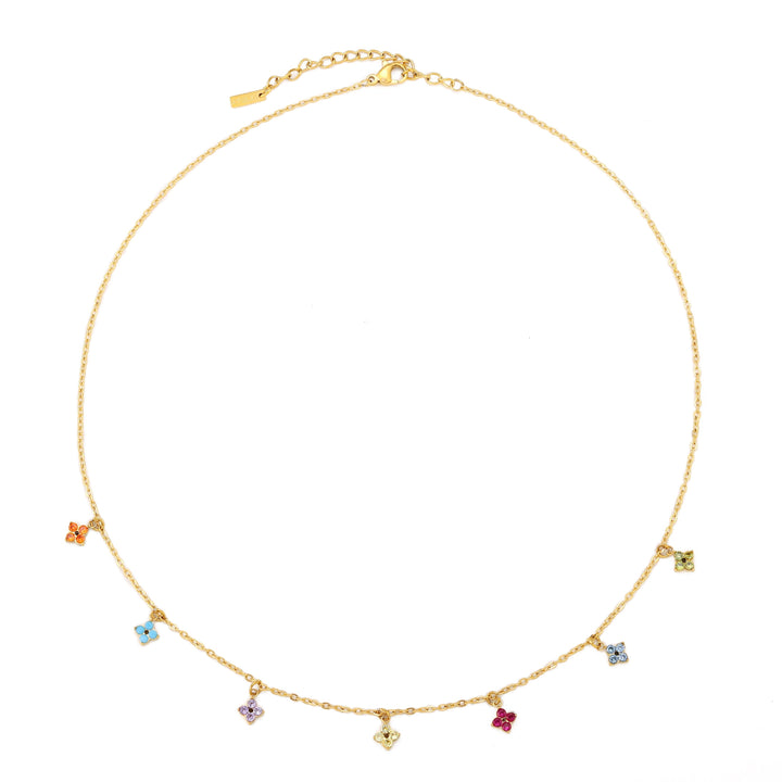 Damen Halskette Choker, wasserfest, mit Blumen-Anhänger und funkelndem Zirkonia. Verstellbarer Schmuck.