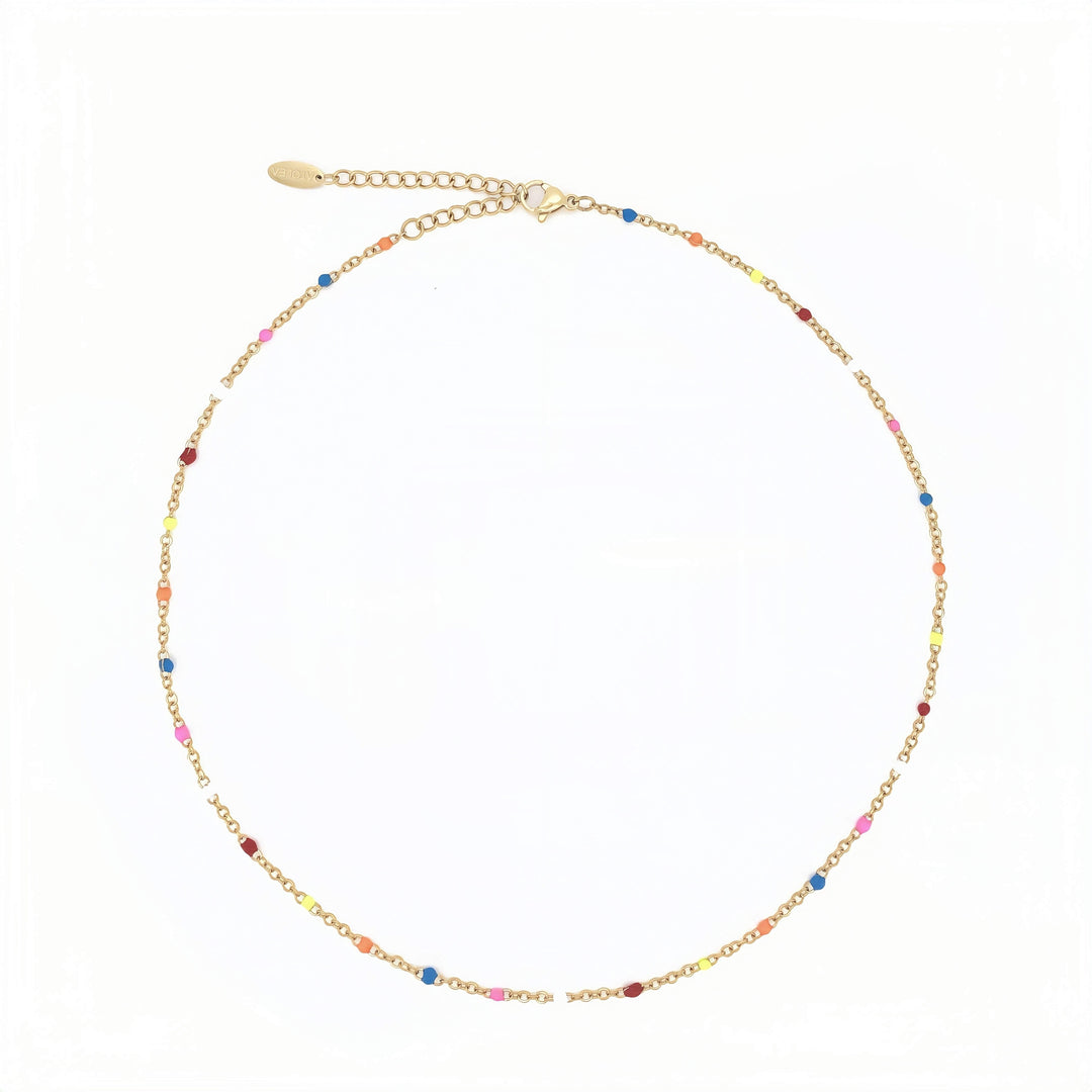 Damen Choker, neonfarben und bunt, mit feinen Gold-Details aus wasserfestem Edelstahl, ideal für Festivals.