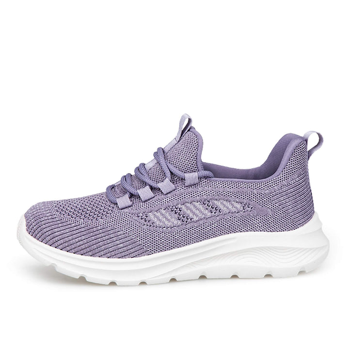 Lila Damen Sneaker mit elastischer Schnürung für einfaches Anziehen. Atmungsaktiver, rutschfester Freizeitschuh & Sportschuh.