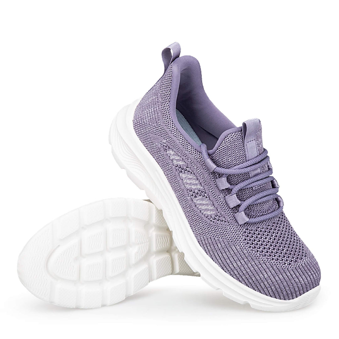 Damen Sneaker lila mit elastischer Schnürung, atmungsaktiv, rutschfest. Perfekt als Bequemschuh & Freizeitschuh.