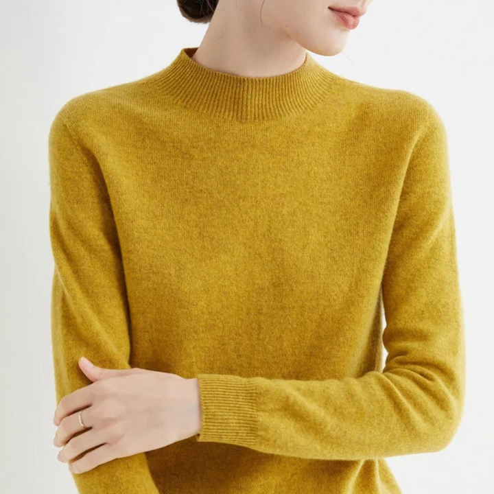 Schicker gelber Damen Rollkragenpullover, langärmlig. Ideal als warmer Winterpullover für Damen.