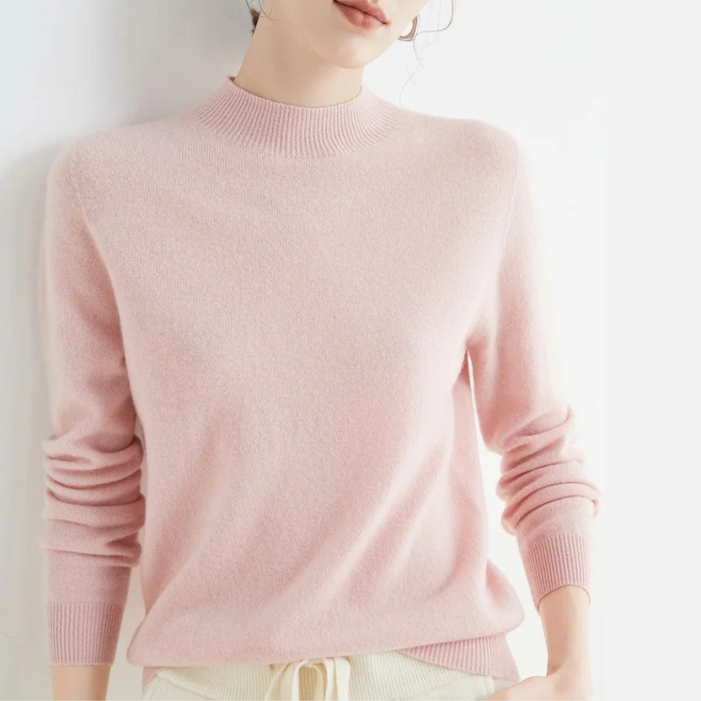 Casual Damenpullover mit hohem Kragen in Grün. Vielseitige Freizeitmode, warm und bequem für jede Gelegenheit.