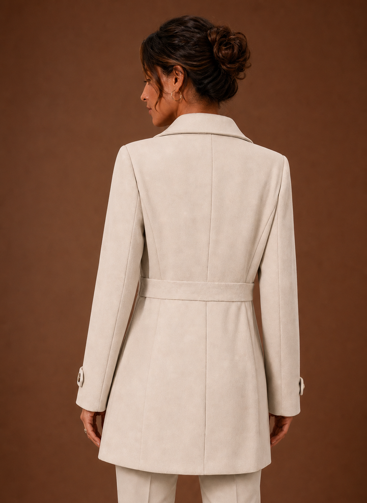 Damen Trenchcoat creme mit Knopfleiste, perfekt für Frühling und Herbst, Oberbekleidung.