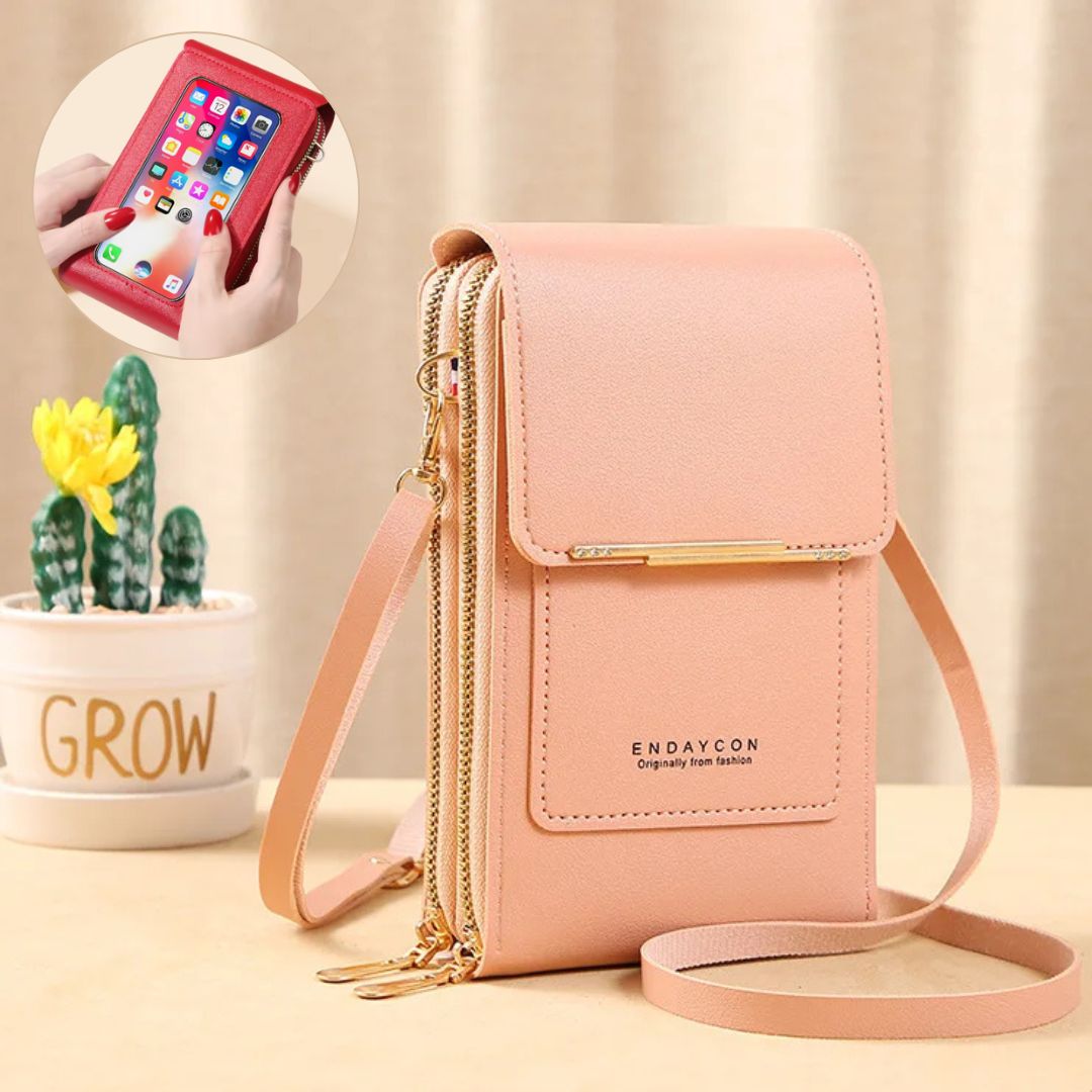 Handliche Crossbody Geldbörse für Damen, mit speziellem Fach für das Smartphone mit Touch.