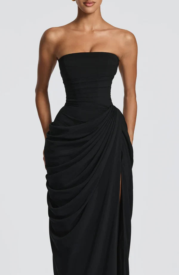 Schickes Damenkleid: Trägerloses Korsett-Maxikleid mit Schnürung, figurbetontes Partykleid.