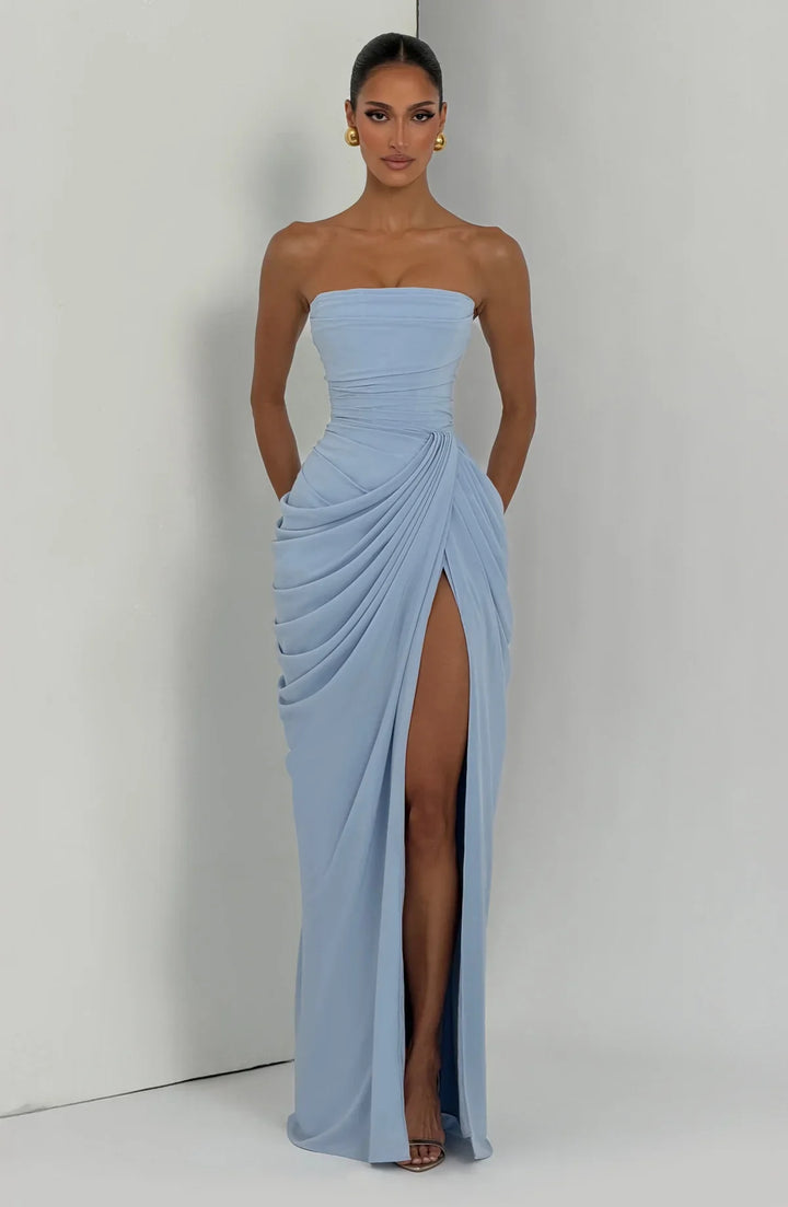 Schickes Damen-Maxikleid, trägerlos mit Korsett-Design & Schnürung, figurbetontes Abendkleid.