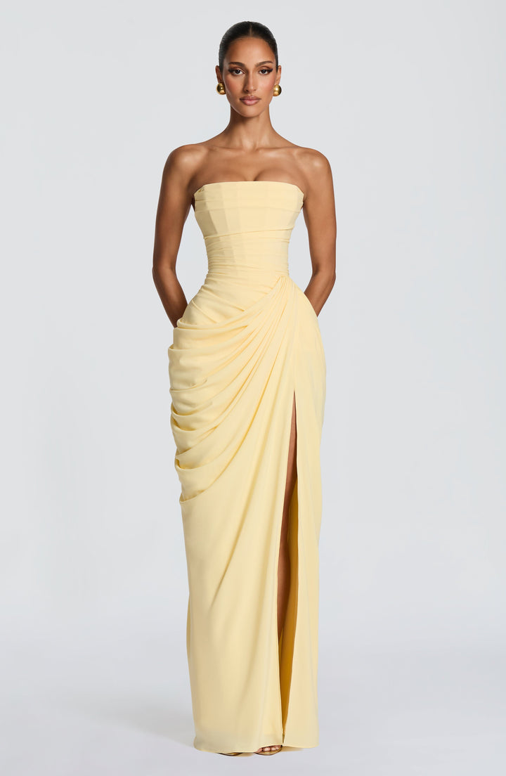 Langes Damenkleid: Trägerloses Korsett-Design mit Schnürdetails, schickes Abend-Maxikleid.