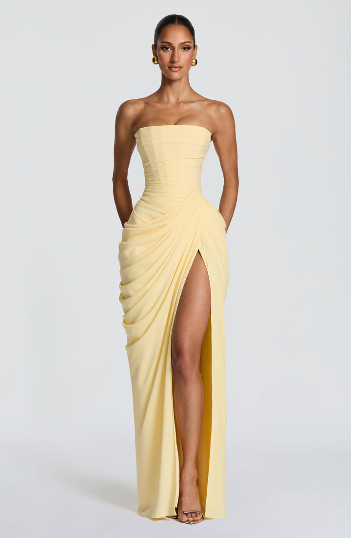Elegantes trägerloses Maxikleid für Damen, figurbetontes Korsettkleid mit Schnürung, ideal für Abend.