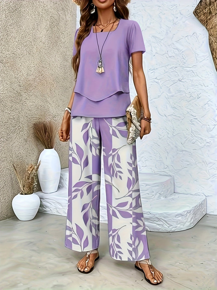 Urlaubs-Zweiteiler: Elegantes Damen Sommer Set mit weiten Hosen & Kurzarmshirt, ideal für Strand & Stadt.