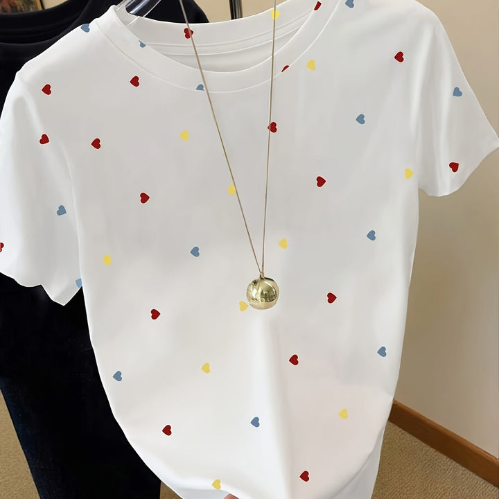 Schickes Damen Kurzarm T-Shirt mit Polka Dots, perfekt für ein elegantes Abendessen oder einen Stadtbummel.