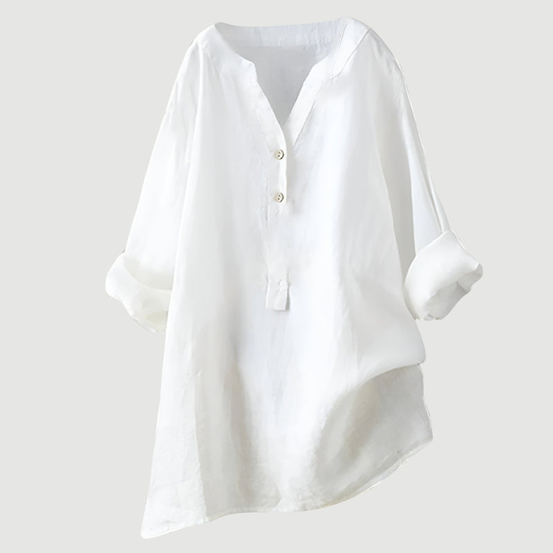 Feminine Damenbluse mit V-Ausschnitt, Langarm und lockerem, figurumspielendem Schnitt. Elegant und komfortabel.