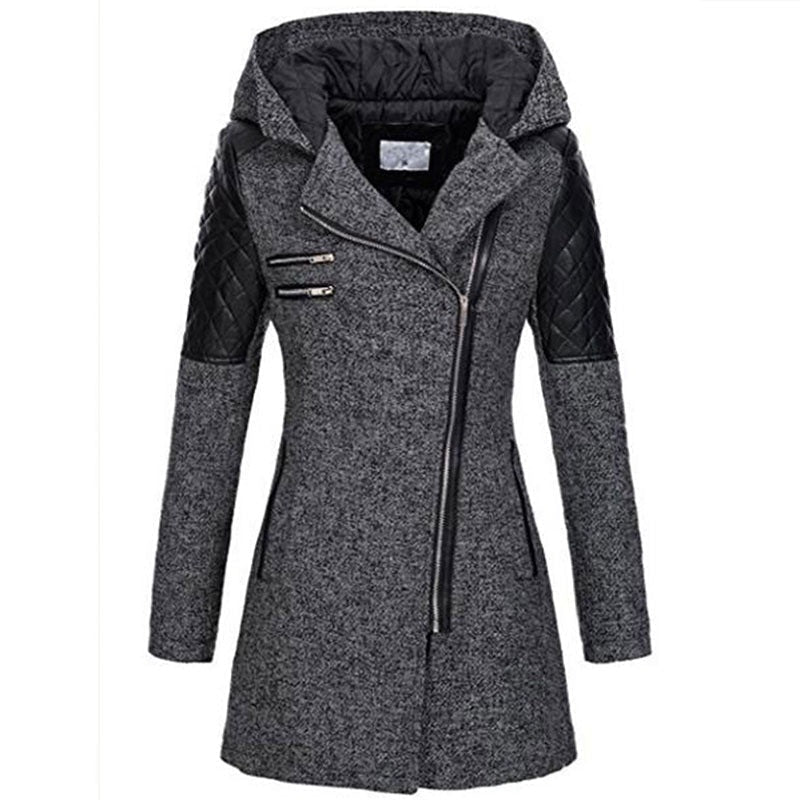 Stilvolle Damen Winterjacke für Übergrößen im Biker-Stil; modischer, warmer Mantel.