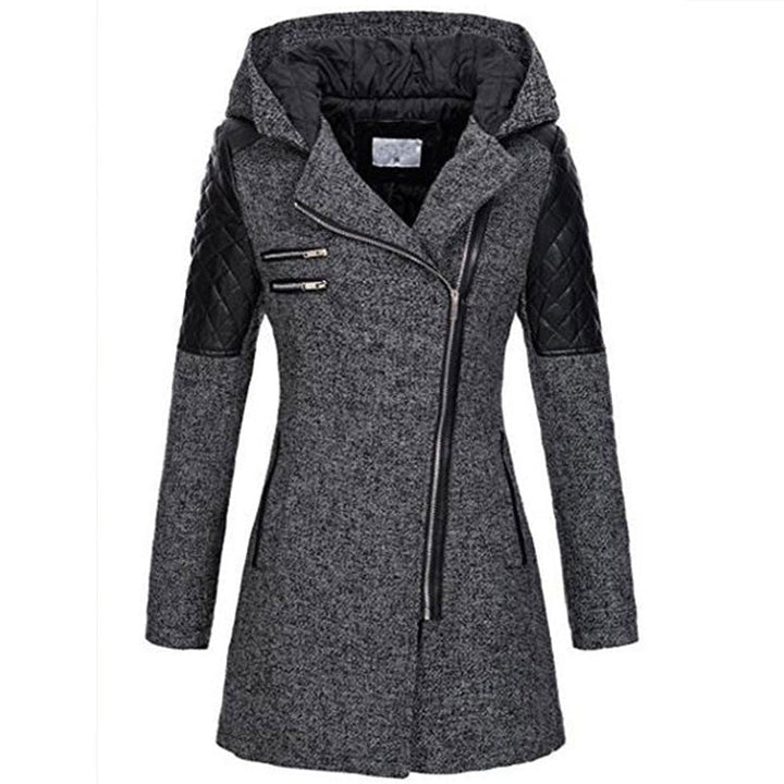 Stilvolle Damen Winterjacke für Übergrößen im Biker-Stil; modischer, warmer Mantel.