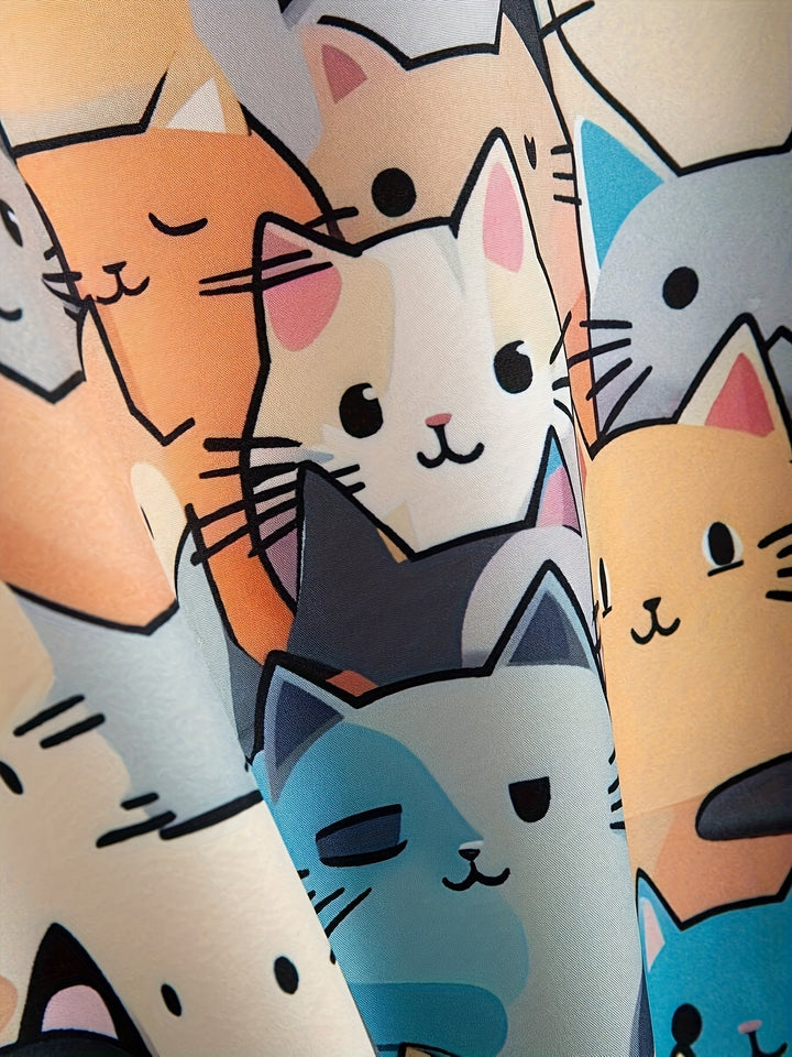 Bequemes kurzärmliges Herren Freizeithemd mit fröhlichem Katzenmotiv, ideal für entspannte Tage und Sommer.