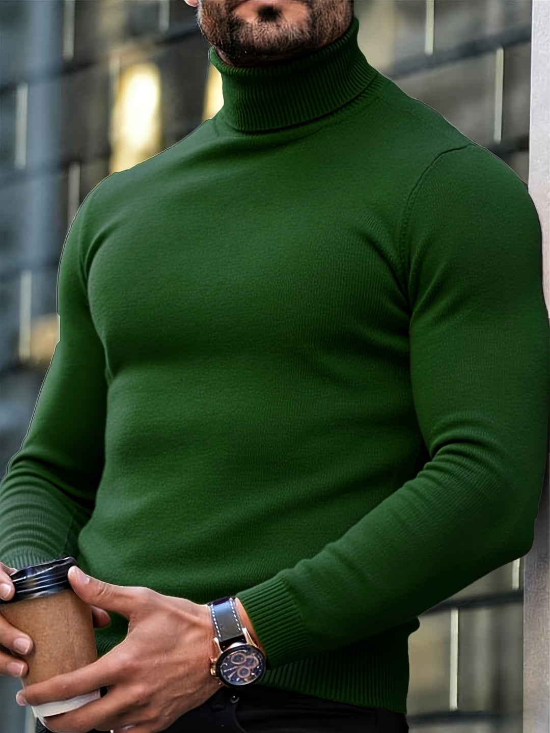 Komfortabler einfarbiger Herren Rollkragenpullover, elegant und anpassungsfähig für den täglichen Gebrauch.