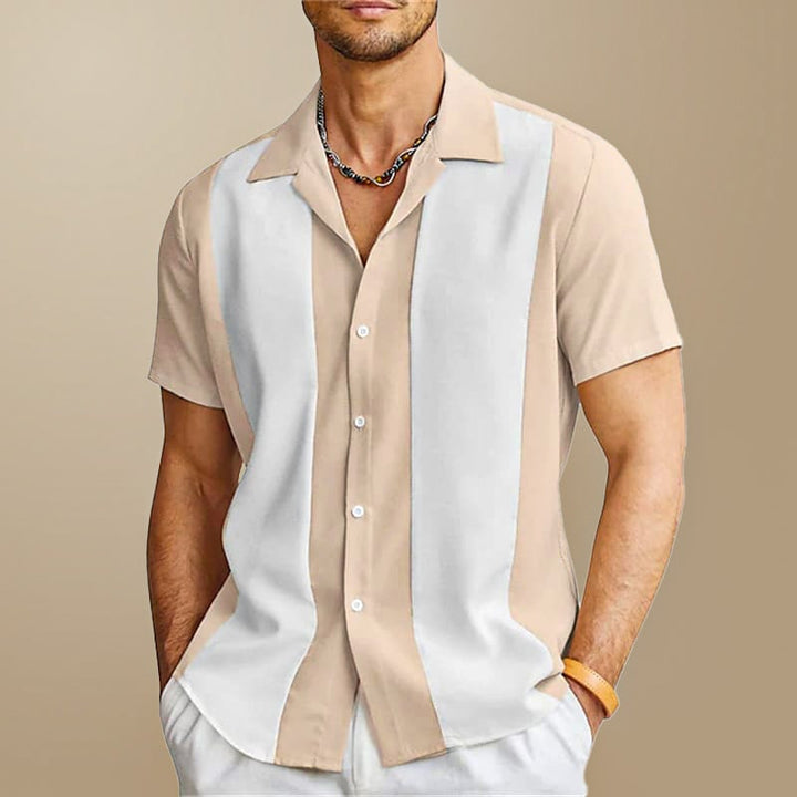 Vielseitiges Herren Kurzarmhemd, Colorblock-Streifen, modisch und lässig. Perfekt für moderne Sommer-Looks.