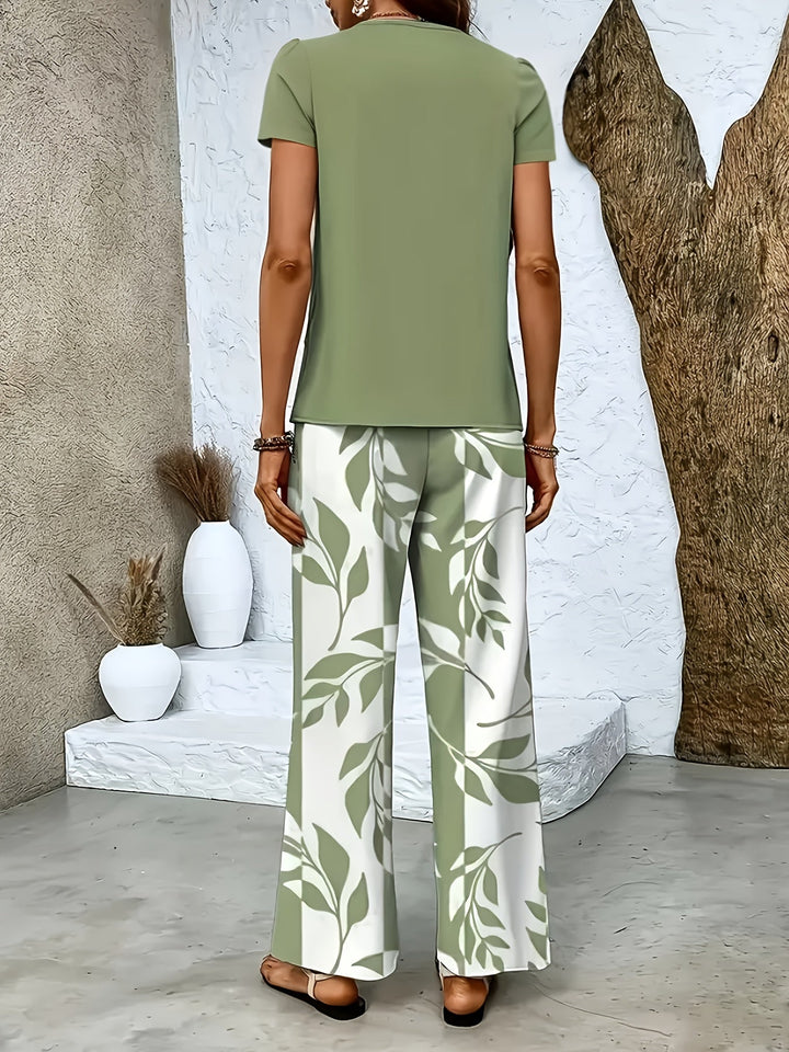 Vielseitiges Damen Sommer Set: Zweiteiler aus eleganter weiter Hose & passendem Kurzarmshirt.