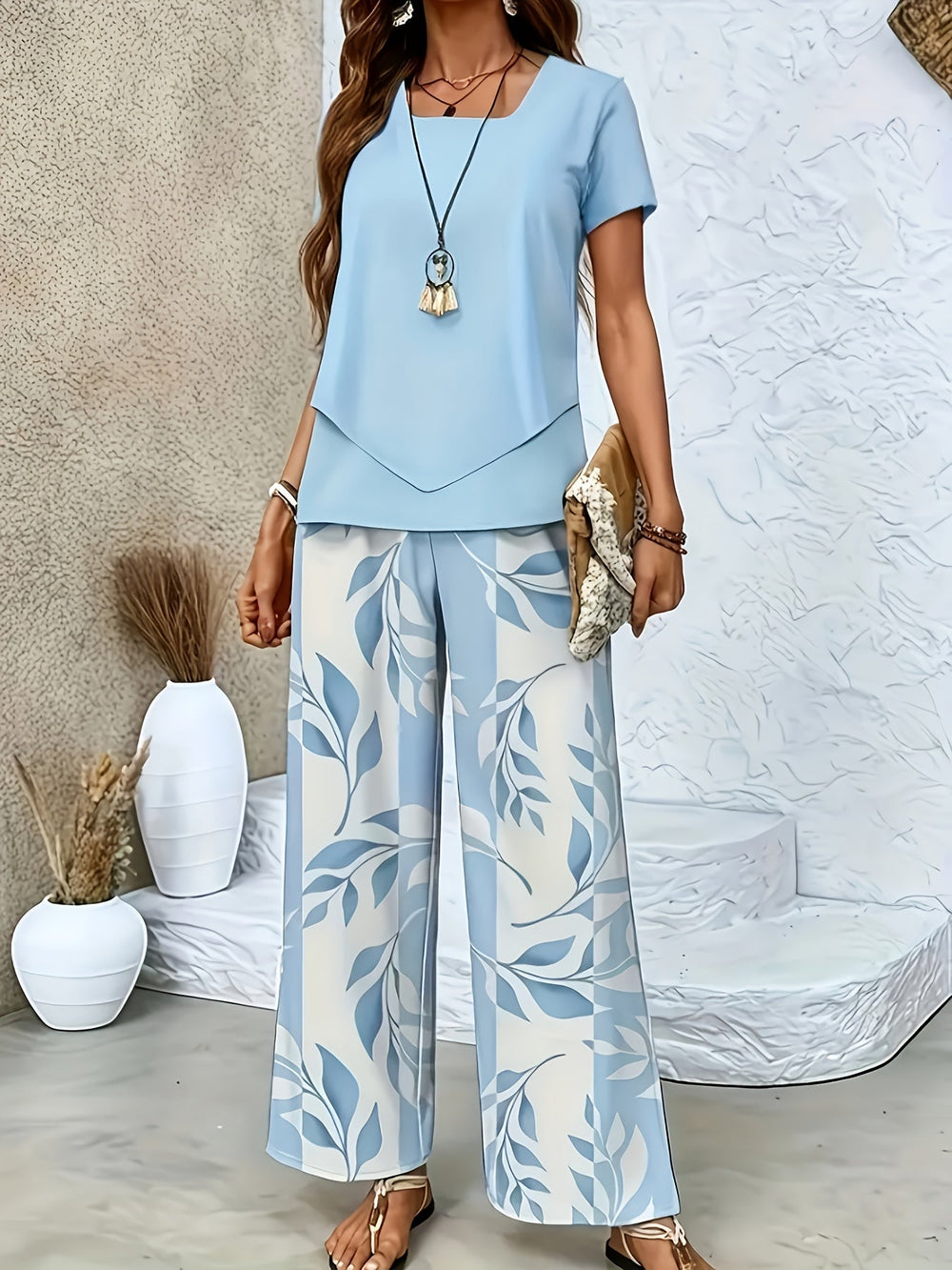 Komfortables Damen Sommer Set Zweiteiler, weite Hose & Kurzarmshirt, ideal für entspannte Tage & Urlaub.