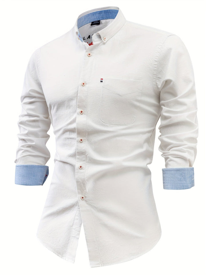 Elegantes Herren Langarmhemd mit Knopfleiste und Brusttasche. Ideal als Bürohemd oder Freizeithemd.